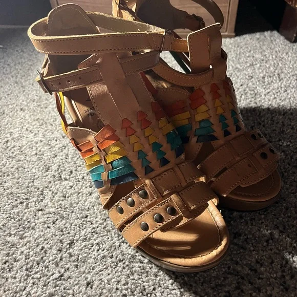 Mexican Huarache Colorful Leather Strappy Heels Sandals Women’s 9 Mexico 26 - Picture 13 of 13